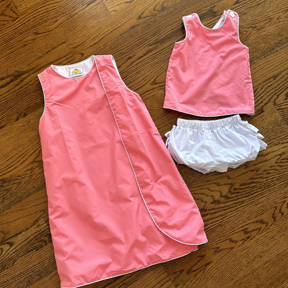 Sister set Coral Wrap sundress bloomer set 10 and 24 months available 🪸